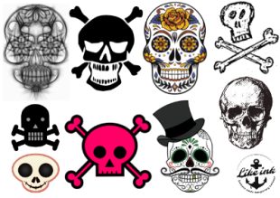 Skull tattoos temporary tattoo. Skull with hat and different skulls as temporary tattoo.
