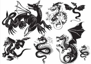 Heraldic dragons, dragon tattoos.