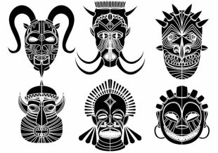 Tribal mask tattoos. Black tribal masks as temporary tattoos.