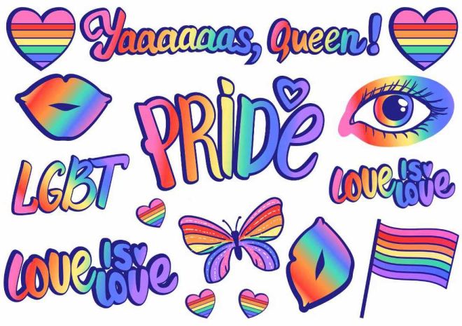 Pride fake tattoos, featuring multiple pride motifs and texts.