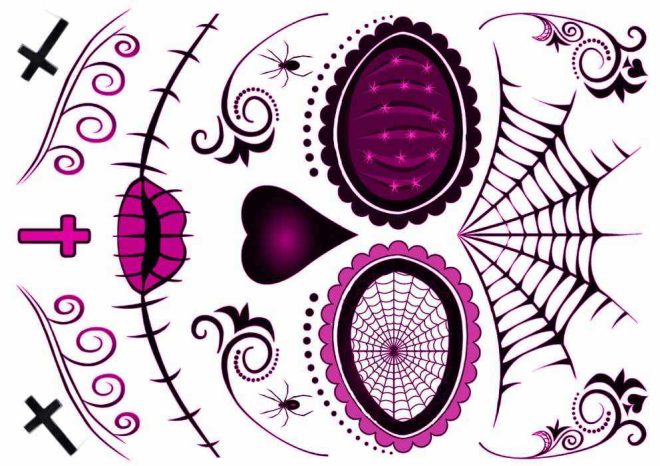 Pink, purple face painting, temporary tattoo for holidays, parties, celebrations. Temporary face tattoos. Temporary tattoo.