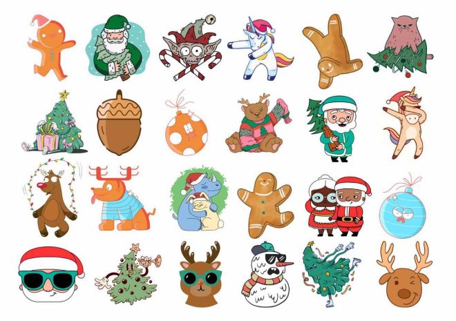 A sheet with 24 different temporary tattoos designed for children. Fun countdown to Christmas for kids.