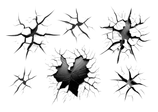 Temporary tattoo sheet featuring realistic cracked glass designs in various shapes.