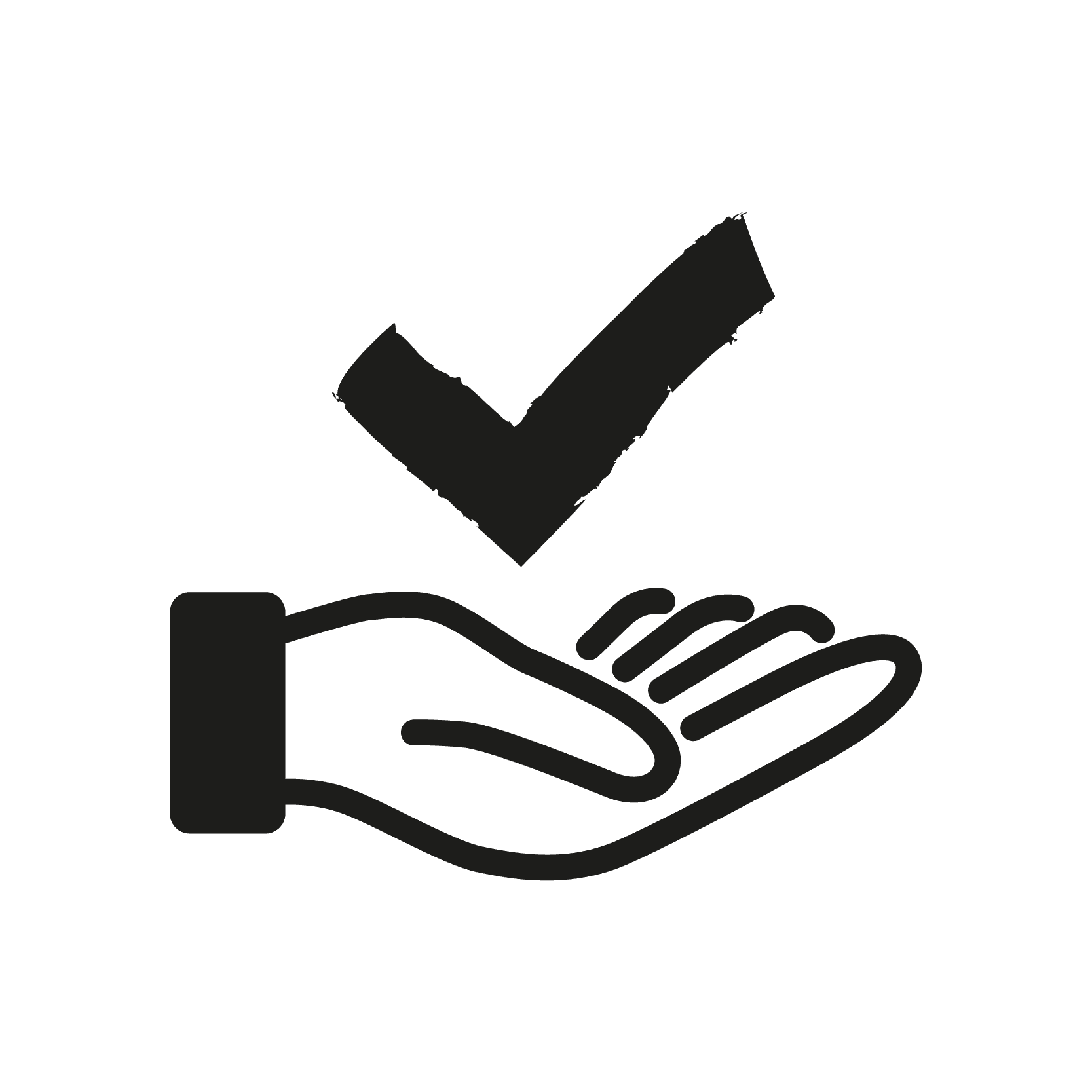 En svart kontur av en öppen hand med en stor bock ovanför på en vit bakgrund, som symboliserar godkännande eller acceptans - perfekt för att skapa falske tatoveringer til Halloween med en meningsfull touch.