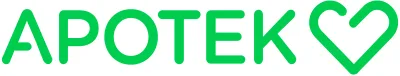 Grön textlogotyp som stavar APOTEK med en hjärtformad design som bildar den högra halvan av bokstaven K, allt på en vit bakgrund - perfekt för varumärkesprofilering inom branschen för tillfälliga tatueringar.