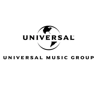 Universal Music Groups logotyp med ordet UNIVERSAL över en stiliserad jordglob och UNIVERSAL MUSIC GROUP skrivet nedanför med feta, svarta versaler på vit bakgrund - en populär designinspiration inom branschen för tillfälliga tatueringar.